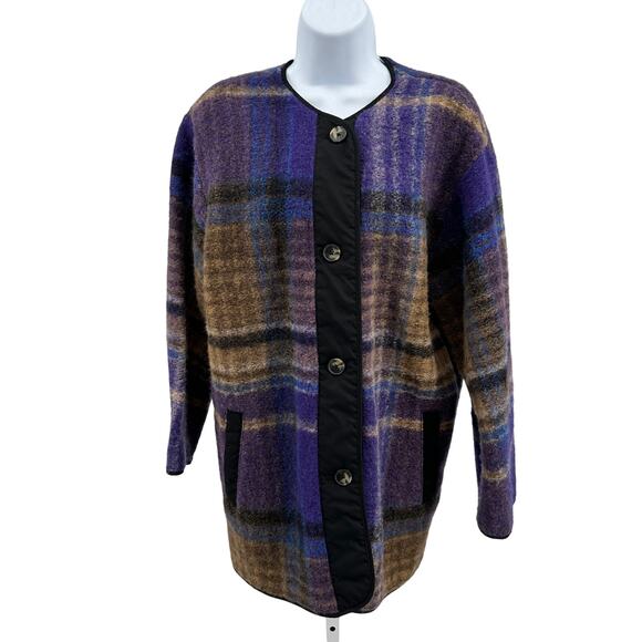 Aritzia Wilfred Free Plaid River Jacket Womens XS Purple Brown Check Button Down - Picture 3 of 13